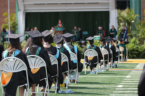Graduates seated at a Commencement ceremony
