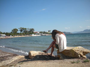 Working on my project on the shore of the island Paros
