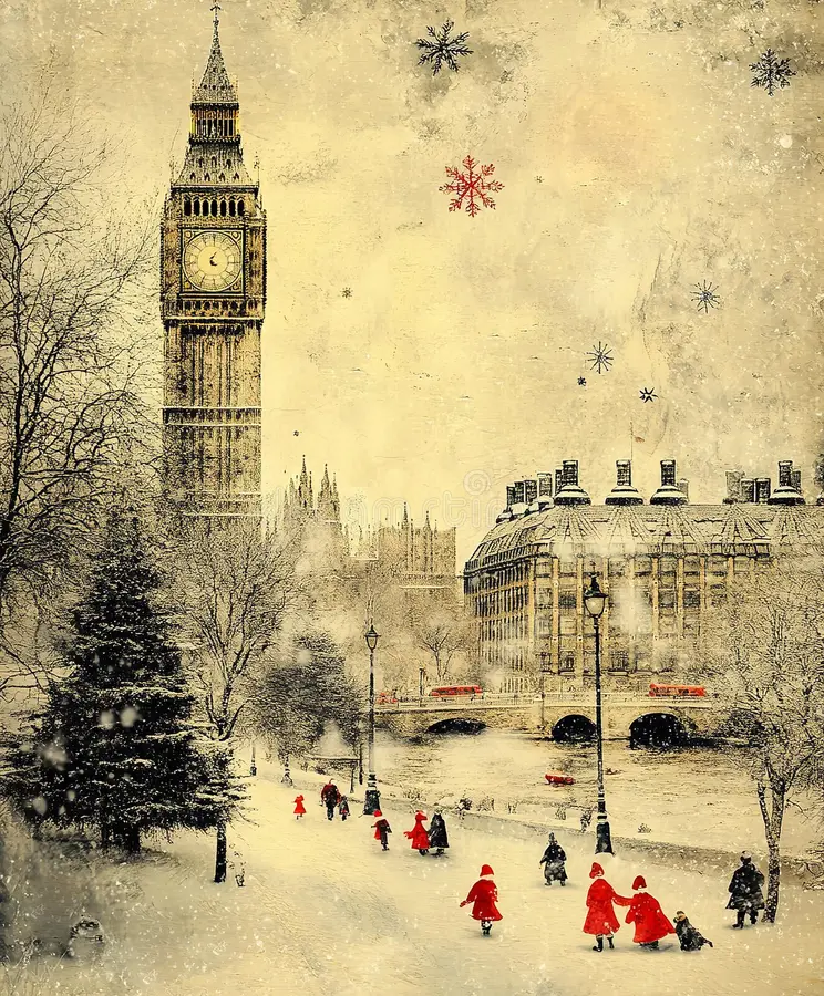 Painting of Big Ben in the snow