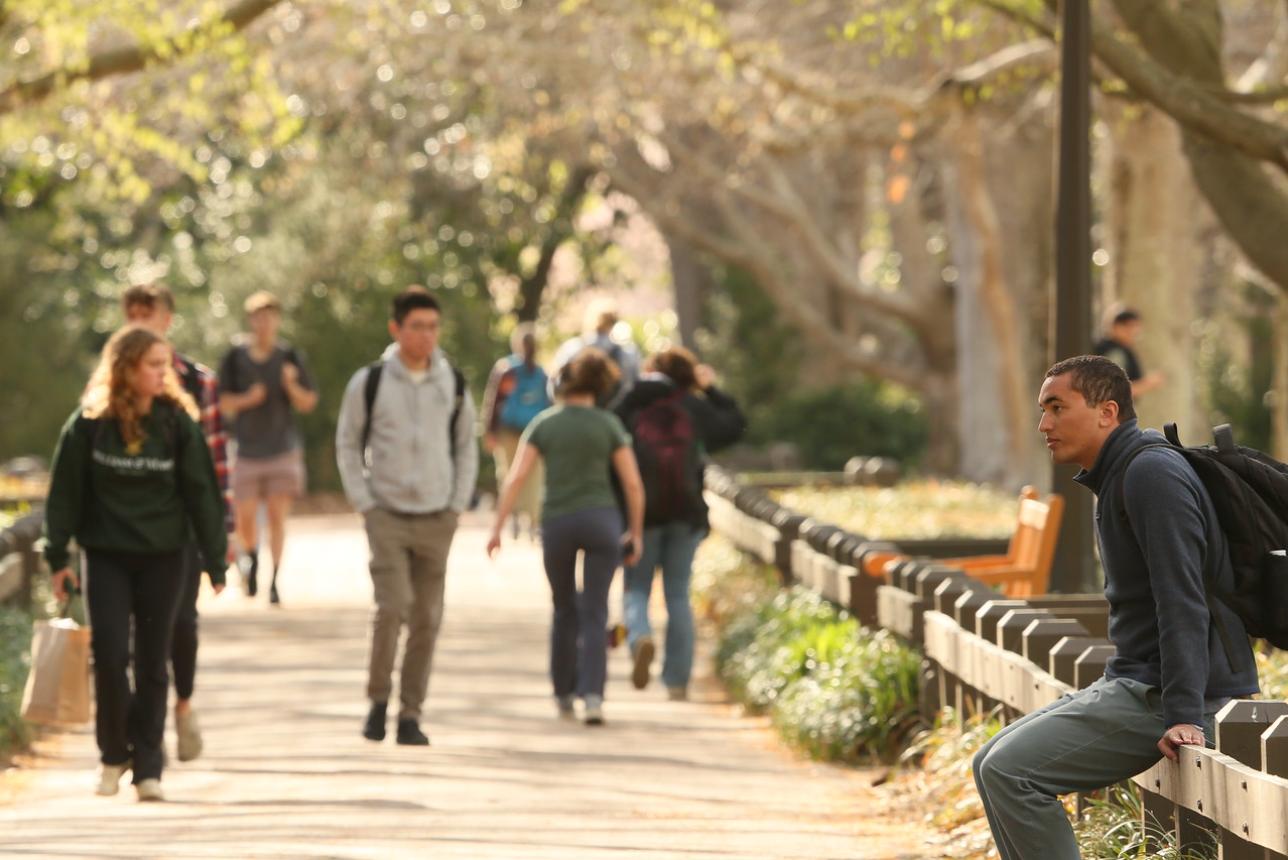 Students walking across William & Mary's campus