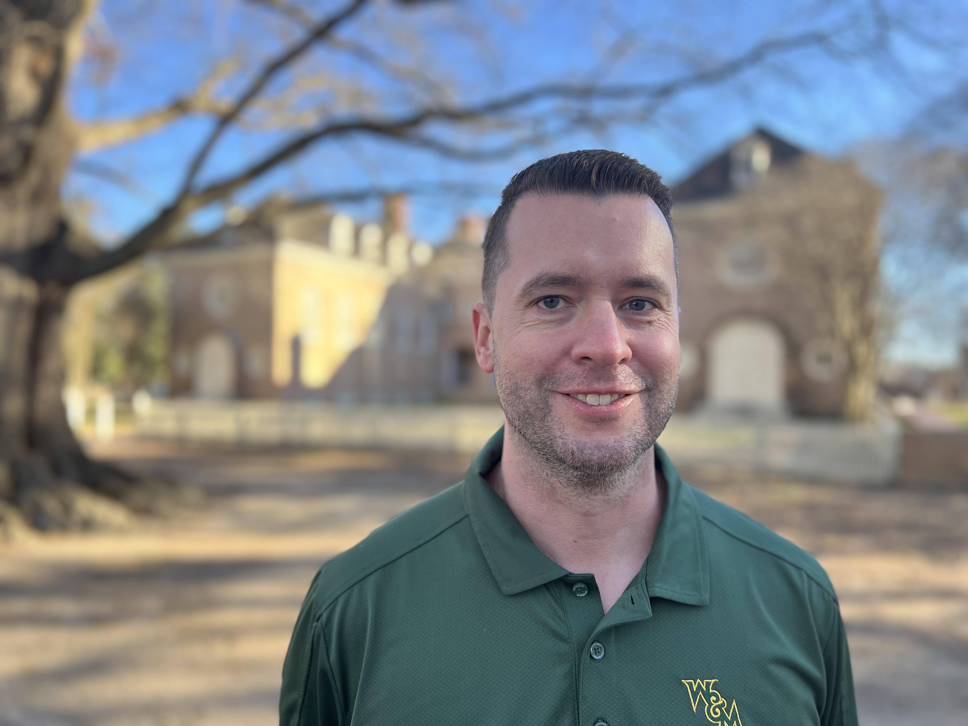 Trey Mayo in front of the Wren Building