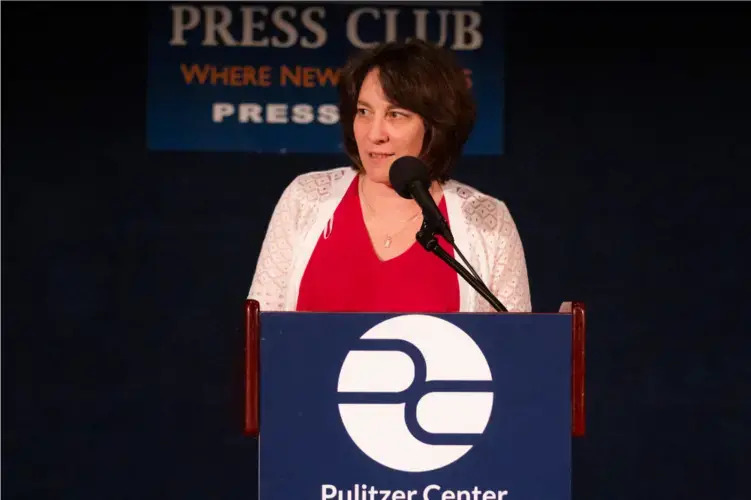 Ann Peters, director of university and community outreach for the Pulitzer Center, presented at the Pulitzer Center's Beyond Religion Conference held in June 2019 at the National Press Club in Washingtion, DC. (Photo by Jin Ding)