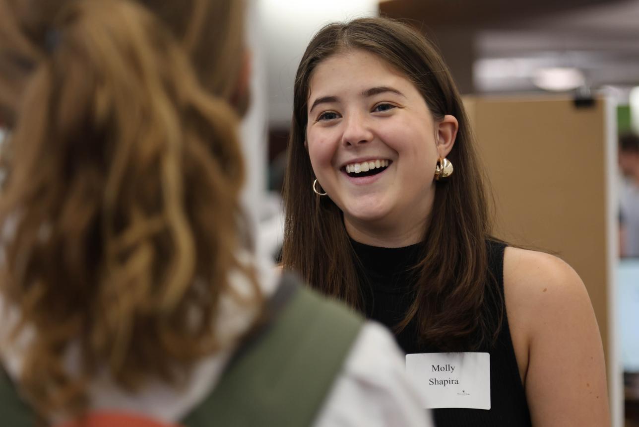 Biology major Molly Shapira '26 presented her research, "Investigating the impact of nuclear corepressor 1 on thyroid hormone receptor nuclear localization in health and disease." (Photo by Tess Willett)