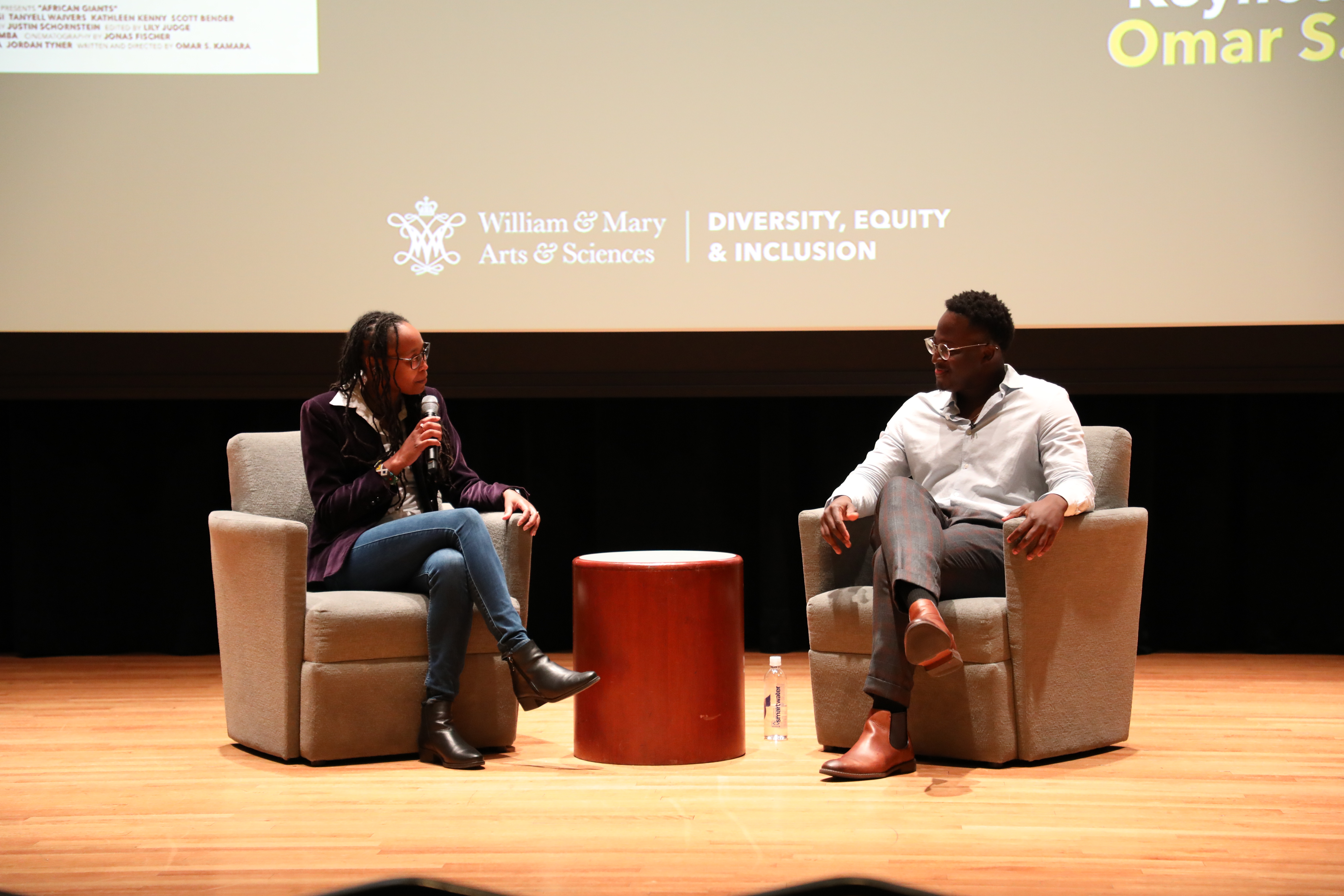 A&amp;S Associate Dean for Diversity, Equity, &amp; Inclusion, Wanjirũ Mbure and Omar Kamara '15 discuss his feature film during Q&amp;A. (Photo by Emmanuel Sampson)