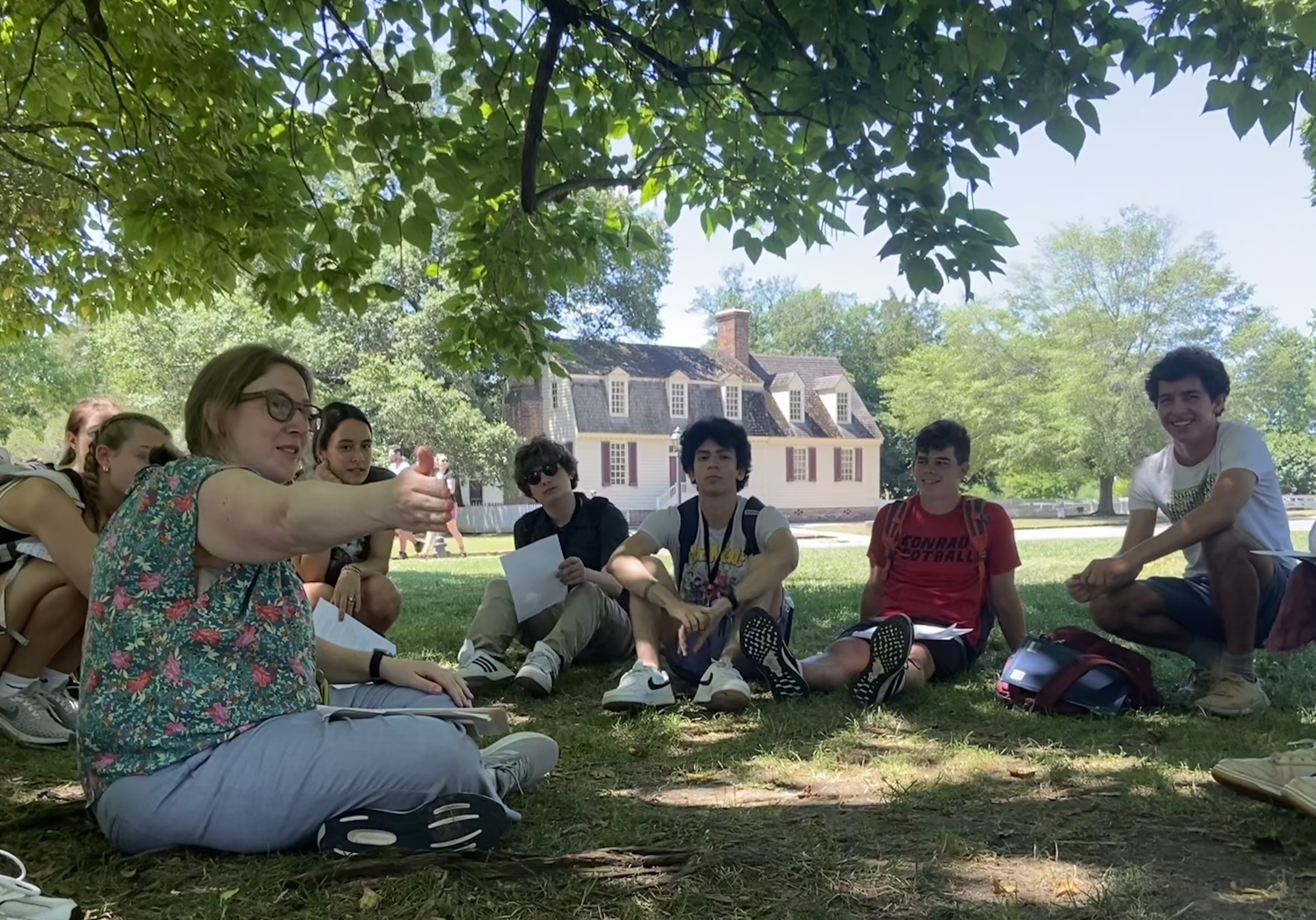 Students respond to a letter written on Virginia's Day of Fasting, Humiliation &amp; Prayer in 1774, with Dr. Robyn Schroeder near Bruton Parish Church