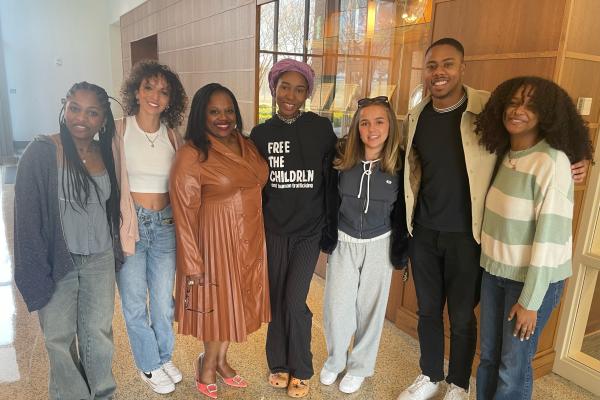 Left to right: Camille Batts ’26, Annaliese Santana ’24, Jacqueline Williams, Breyonna Rock ’24, Isobel Laux ’24, Matt Nwaneri ’23 MPP ’24 and Sumayyah Yasin ’25