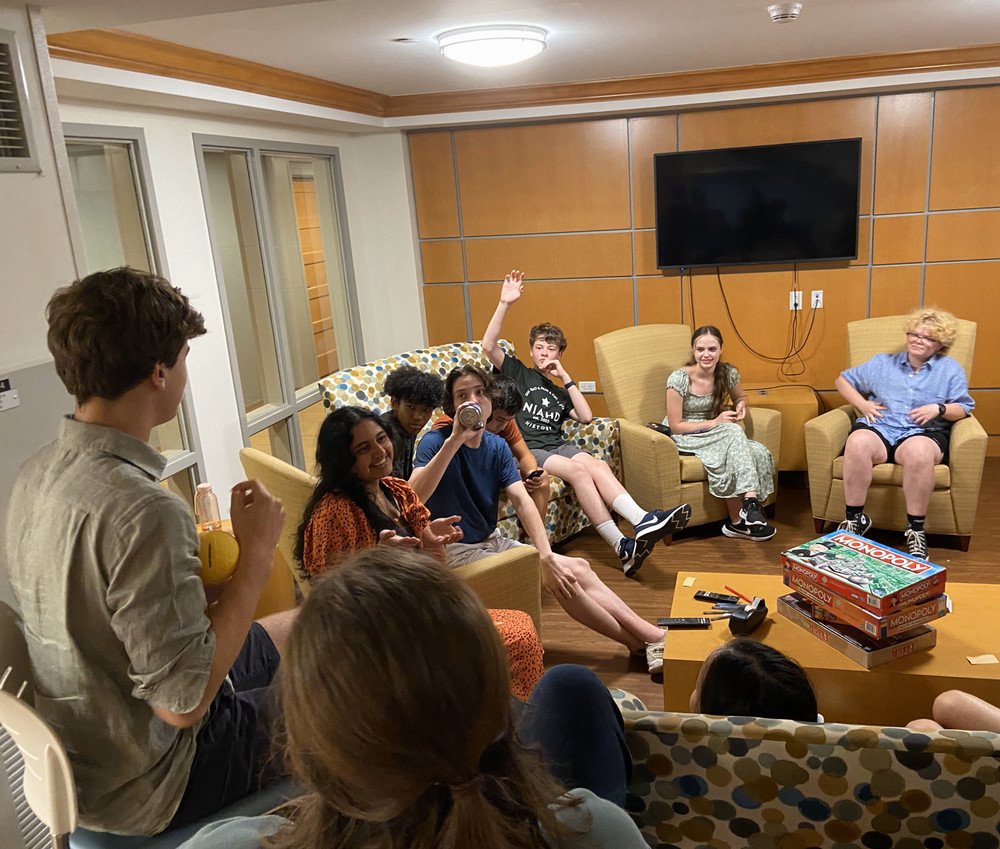 2023 Pre-College Students relax in Landrum Hall 