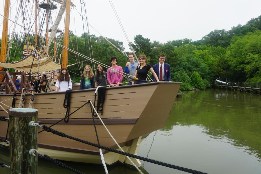 History 218 students aboard the Discovery at Jamestown Settlement