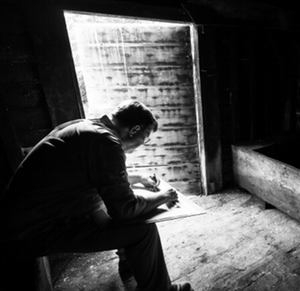 Dr. Carl Lounsbury recording the Eyre Hall Smokehouse in Northampton County, Virginia