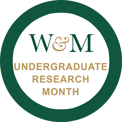 A graphic with a green circle and text that says W&amp;M undergraduate research month