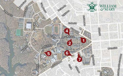 Campus map of six identified accessibility project locations.