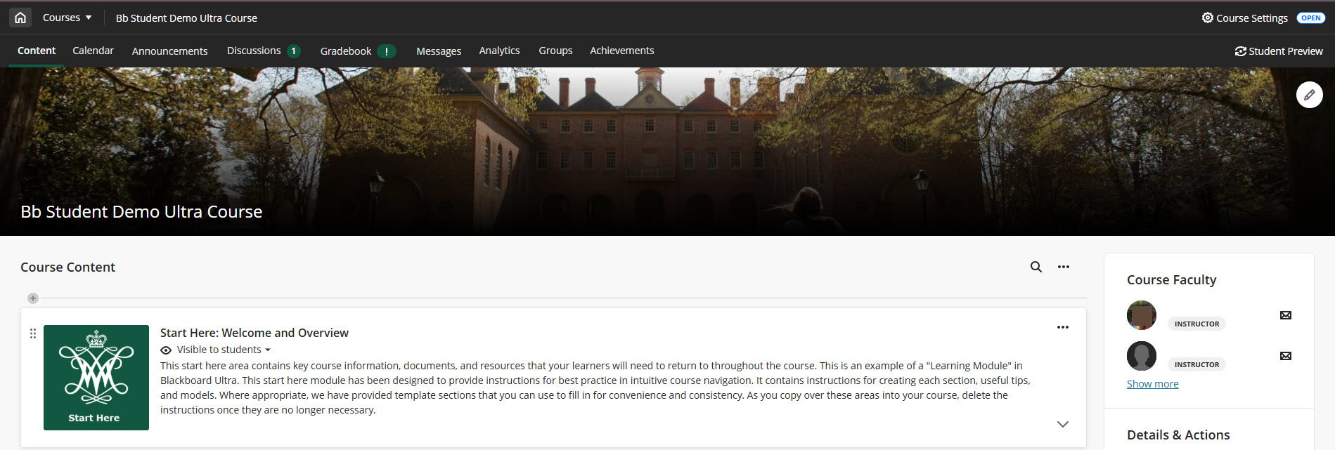 Blackboard Student Demo Ultra Course