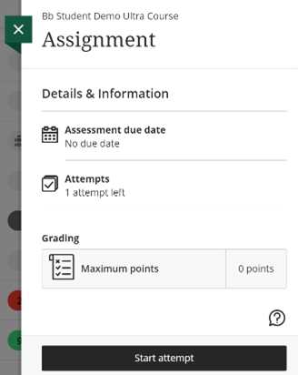 screenshot demonstrating how blackboard's assignment pop up looks