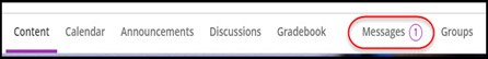 screenshot of blackboard's messages tab with a notification alert
