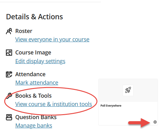 Blackboard website with a red circle around Books & Tools