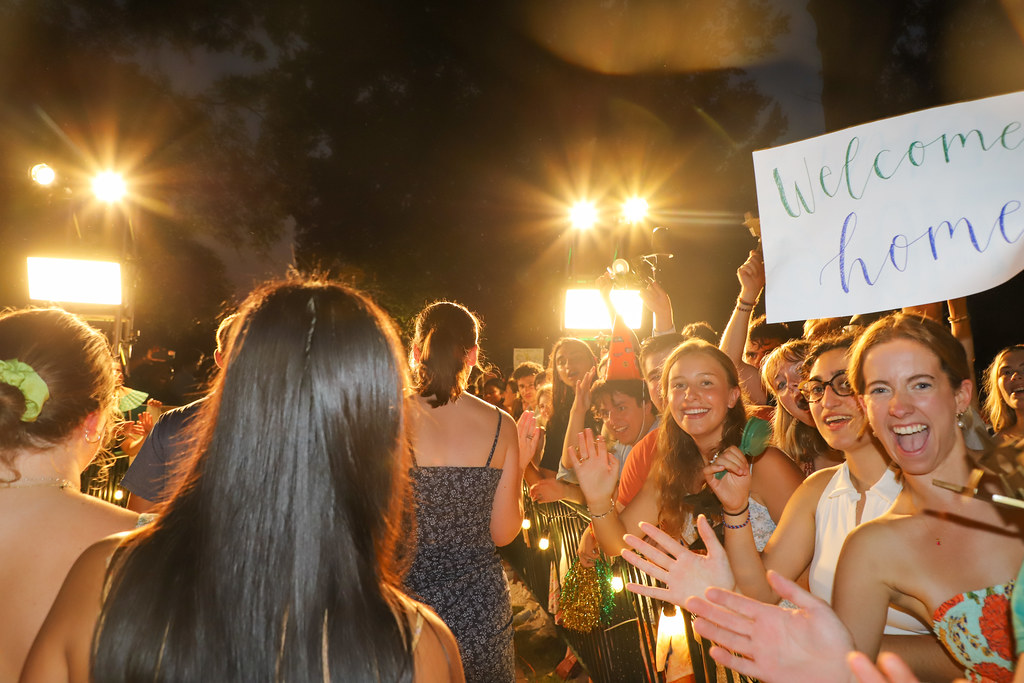 Students being welcomed to campus