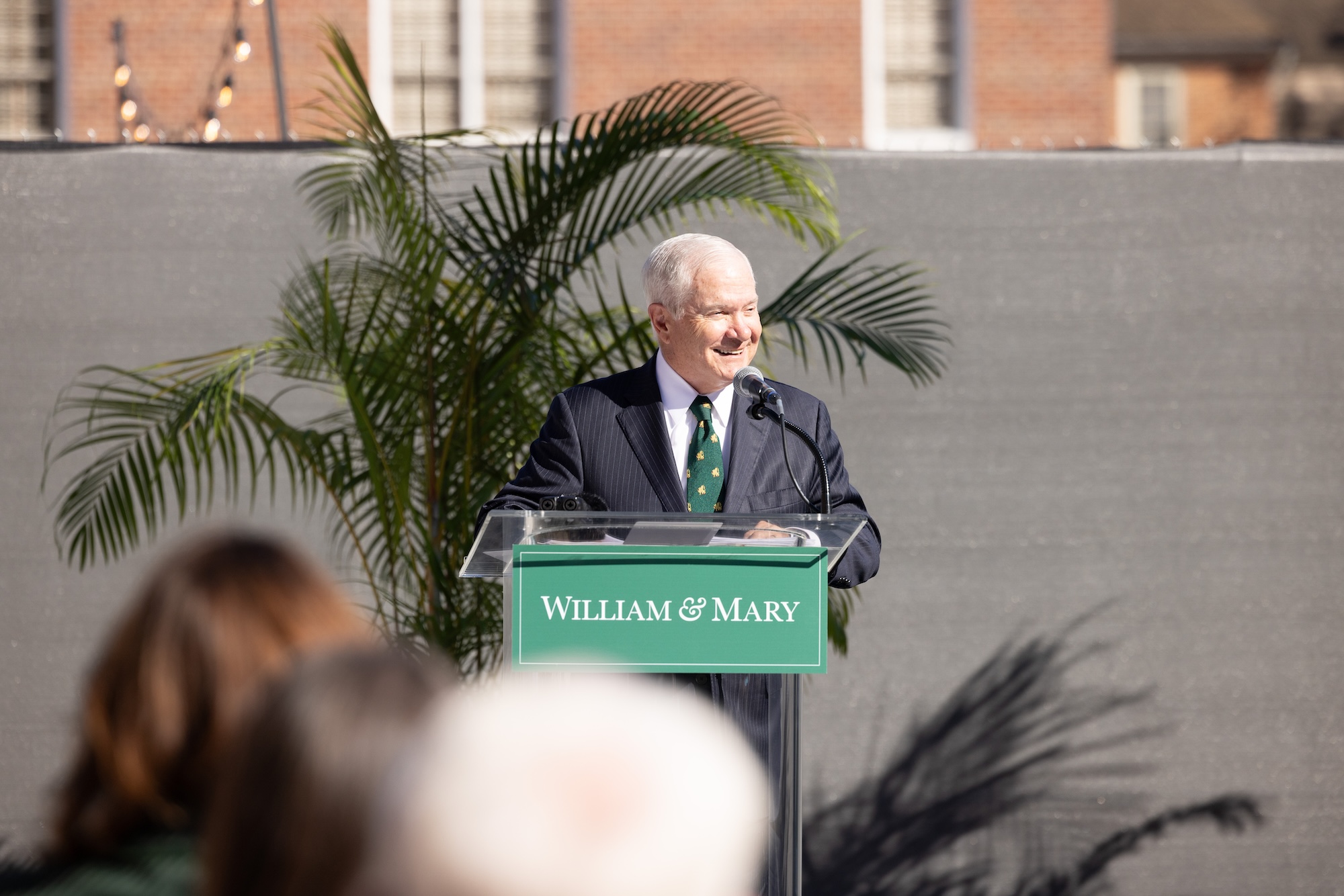 Chancellor Gates addresses the crowd at the groundbreaking for Gates Hall