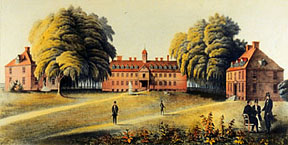 A 19th-century view of the Wren Building flanked by the Brafferton and the President's House. A 19th-century view of the Wren Building flanked by the Brafferton and the President's House.